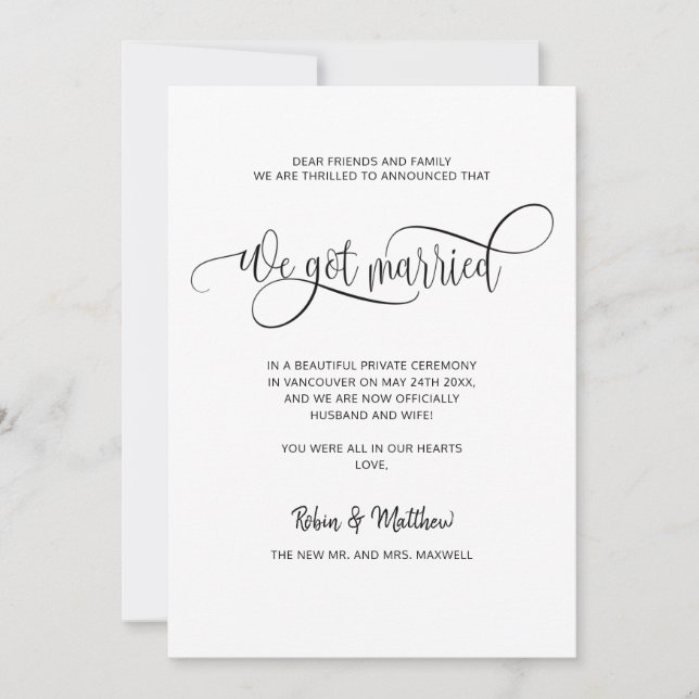 We got Married, Elegant Modern Married Wedding Announcement (Front)