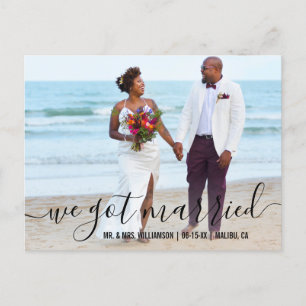 We got married elopement announcement photo postcard