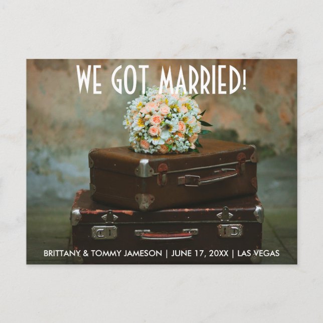 We got married elopement announcement postcard (Front)