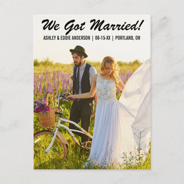 We got married elopement announcement postcard B (Front)