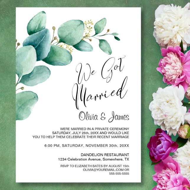 We Got Married Eucalyptus Leaves Wedding Reception Invitation (Creator Uploaded)