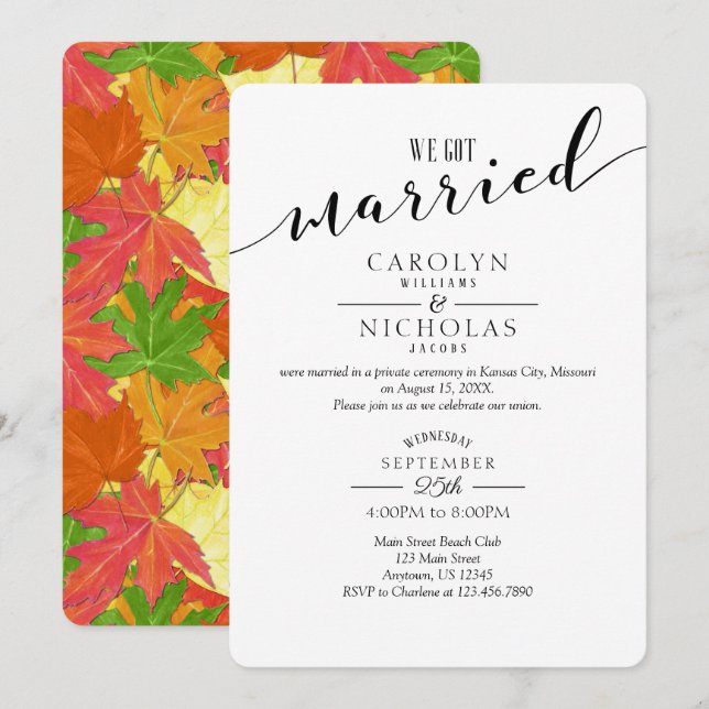 We Got Married Fall Autumn Wedding Party Invitation (Front/Back)