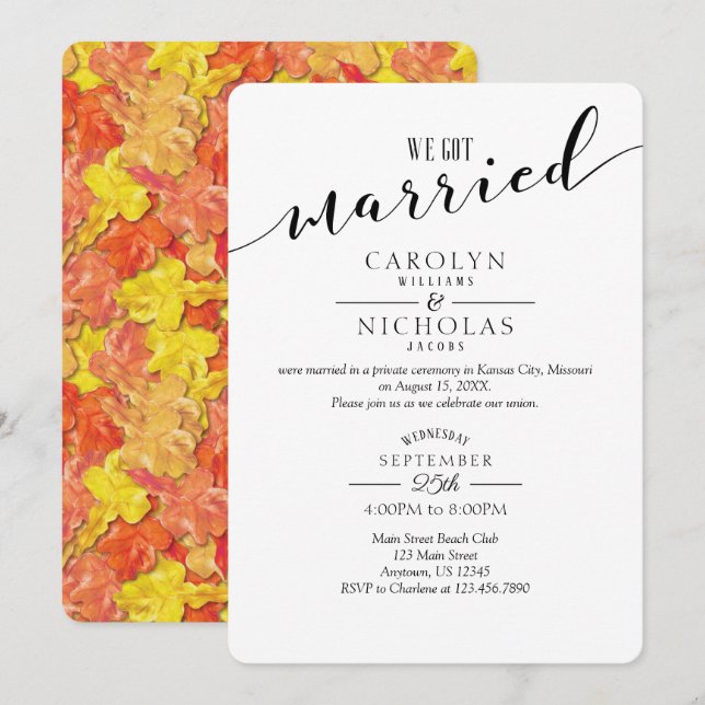We Got Married Fall Autumn Wedding Party Invitation (Front/Back)
