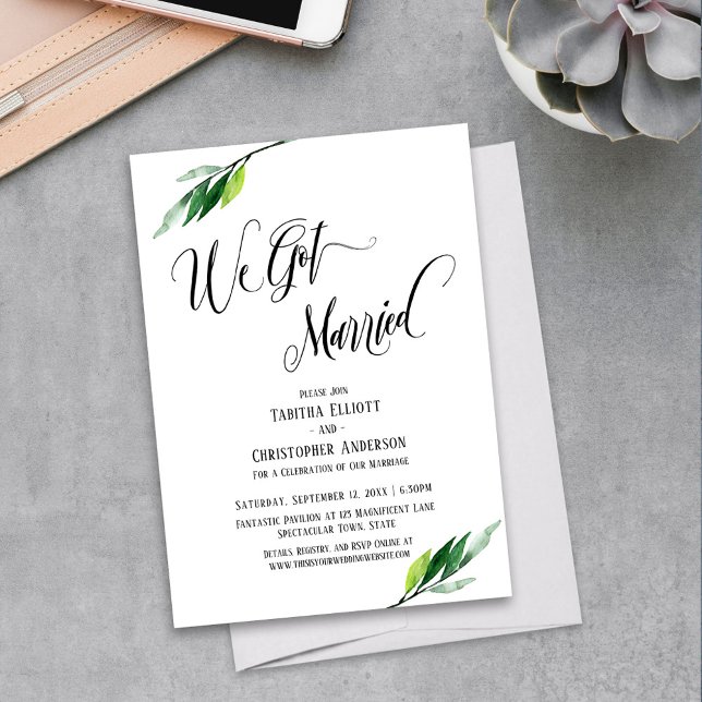 We Got Married Flourishing Script and Greenery Invitation (Creator Uploaded)