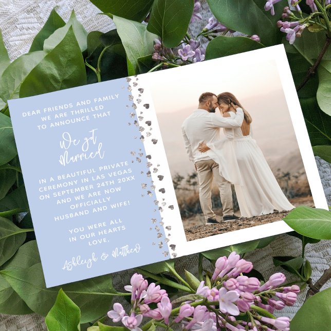 We Got Married Glitter Heart Photo Blue White Invitation (Creator Uploaded)