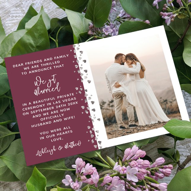 We Got Married Glitter Heart Photo Burgundy White Invitation (Creator Uploaded)