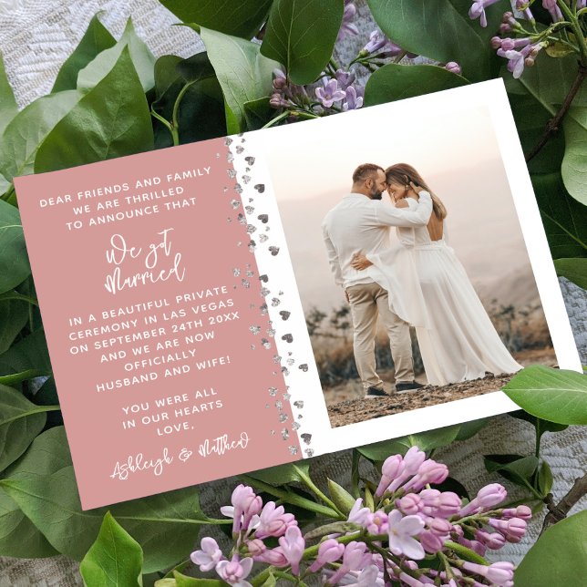 We Got Married Glitter Heart Photo Dusty Rose Invitation (Creator Uploaded)
