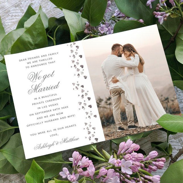 We Got Married Glitter Heart Photo Elopement White Invitation (Creator Uploaded)