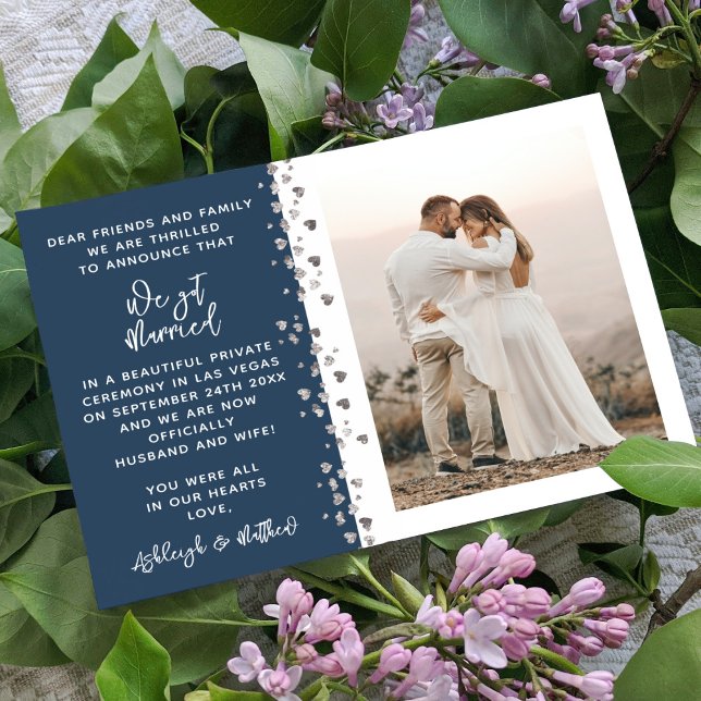We Got Married Glitter Heart Photo Navy Blue Gold Invitation (Creator Uploaded)