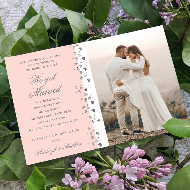 We Got Married Glitter Heart Photo Peach and White Invitation (Creator Uploaded)