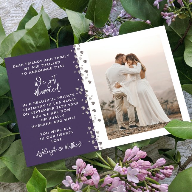 We Got Married Glitter Heart Photo Purple White Invitation (Creator Uploaded)