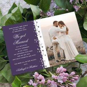 We Got Married Glitter Heart Photo Purple White Invitation