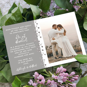 We Got Married Glitter Heart Photo Stone White Invitation