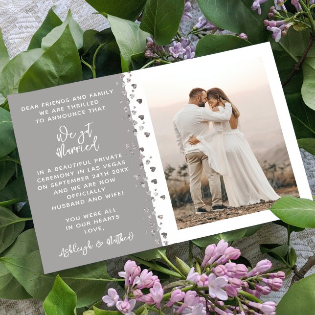 We Got Married Glitter Heart Photo Stone White Invitation (Creator Uploaded)