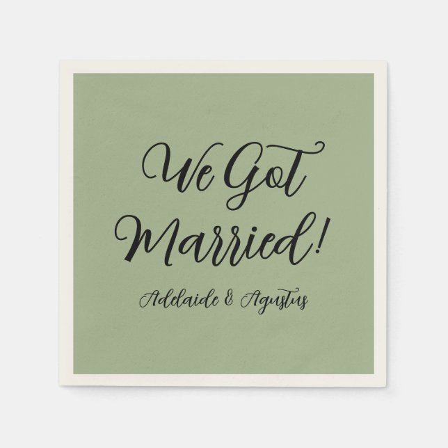 We Got Married Green Paper Napkin (Front)