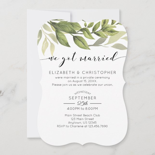 We Got Married Greenery Wedding Elopement Invitation (Front)