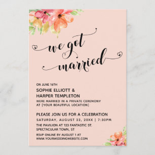 We Got Married Hearts Script Blush Florals Invitation