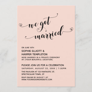 We Got Married Hearts Script Blush Reception Invitation