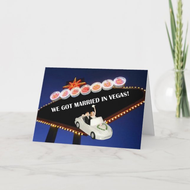 WE GOT MARRIED IN VEGAS! BRIDE & GROOM IN CAR LEAV ANNOUNCEMENT (Front)