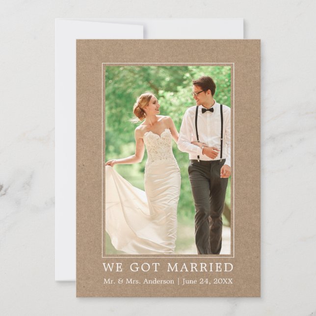 We Got Married Modern Minimalist Simple Kraft Announcement (Front)