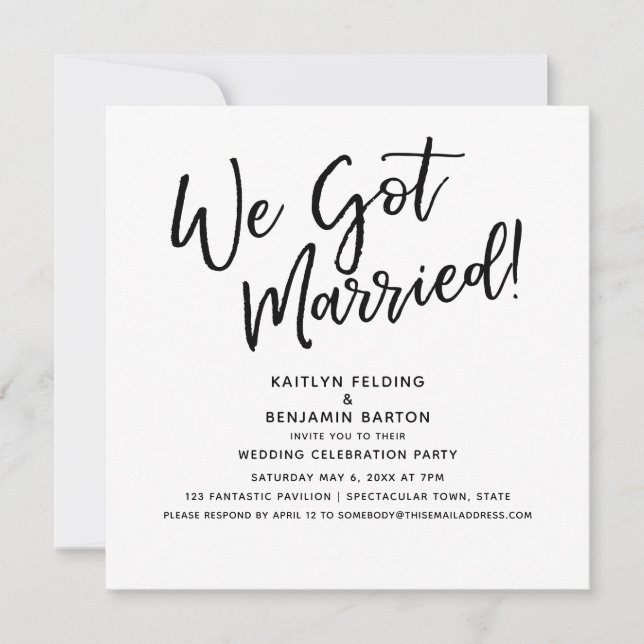"We Got Married!" Modern Script Wedding Reception Invitation (Front)