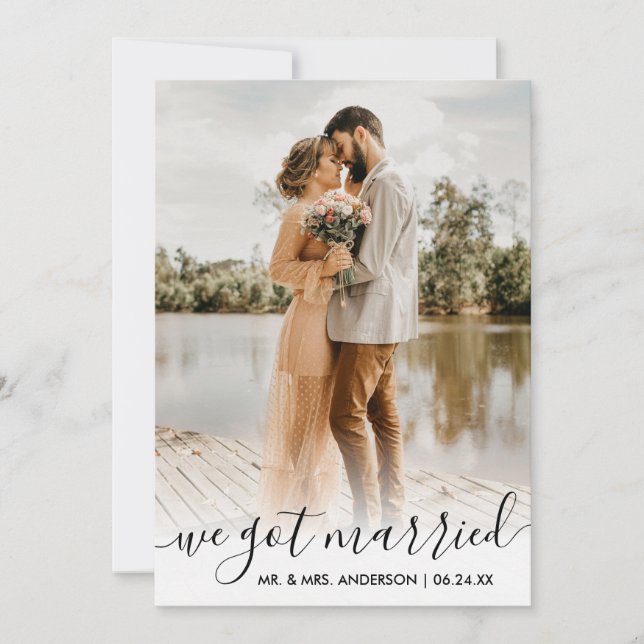 We Got Married Modern Trendy Script Overlay Card (Front)