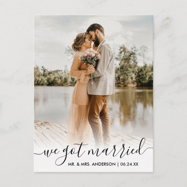 We Got Married Modern Trendy Script Overlay Postcard (Front)