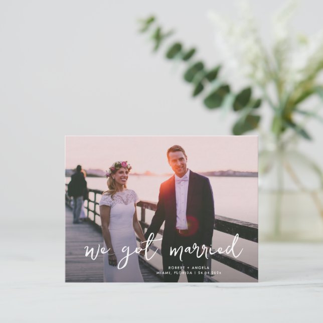 we got married modern wedding announcement postcard (Standing Front)