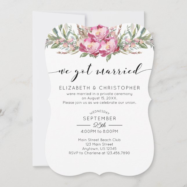 We Got Married Pink Floral Wedding Elopement Invitation (Front)