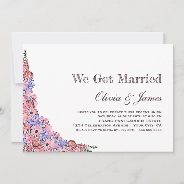 We Got Married Pink Floral Wedding Reception Invitation (Front)