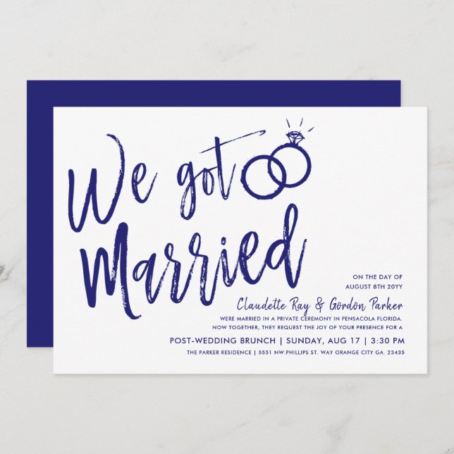 We Got Married | Post Wedding Brunch Deep Blue Invitation (Front/Back)