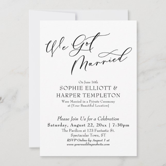 We Got Married Pretty, Simple Reception Only Invitation (Front)