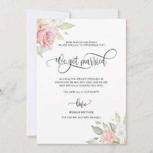 We got Married, Rose Gold Floral Married Wedding Announcement
