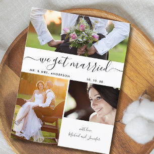 We Got Married Script 3 Photo Collage Wedding Postcard
