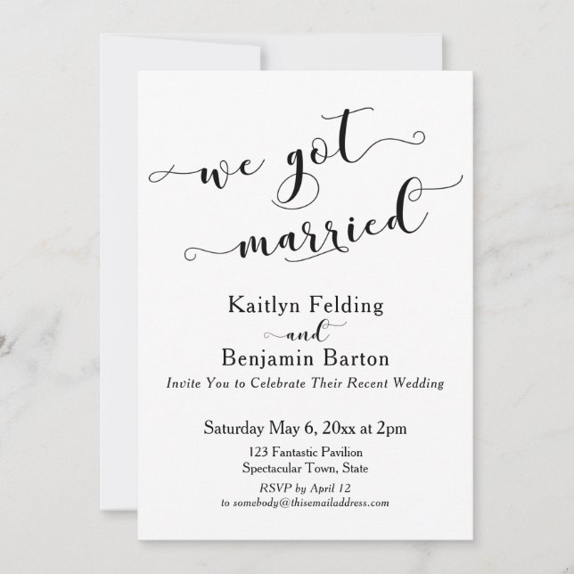 We Got Married Script Black and White Reception Invitation (Front)
