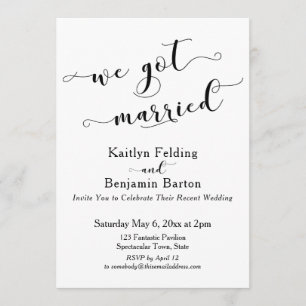 We Got Married Script Black and White Reception Invitation