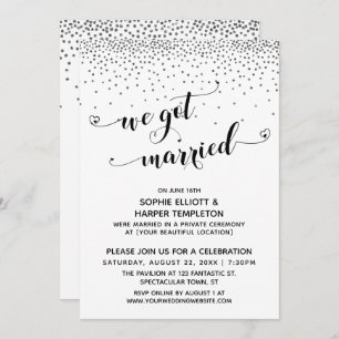 We Got Married Script Silver Confetti Reception Invitation