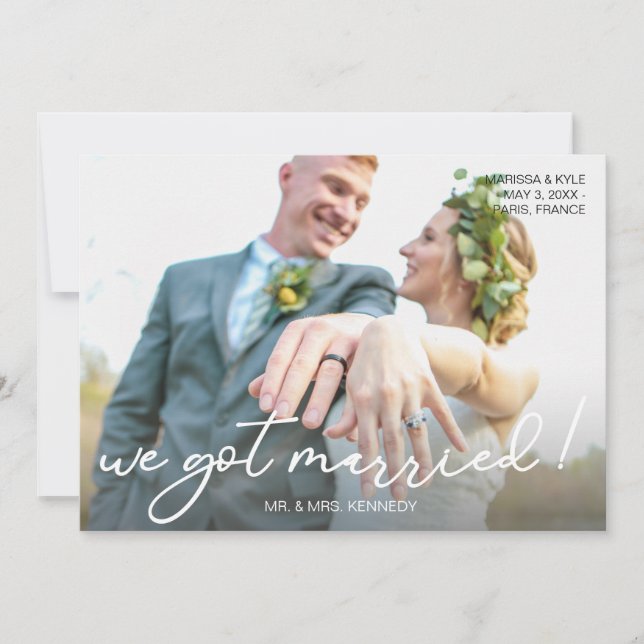 We Got Married Script Typography & Photo Announce Invitation (Front)