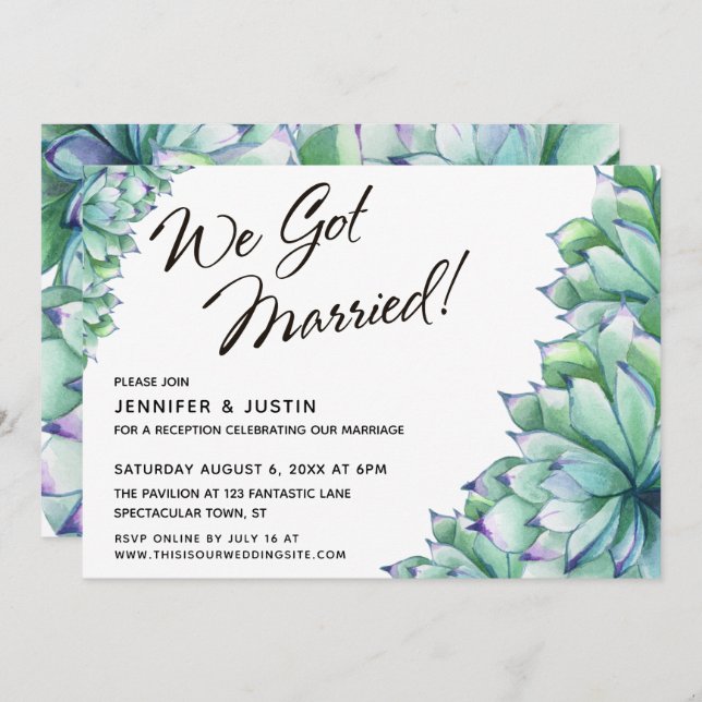 We Got Married Script with Watercolor Succulents Invitation (Front/Back)