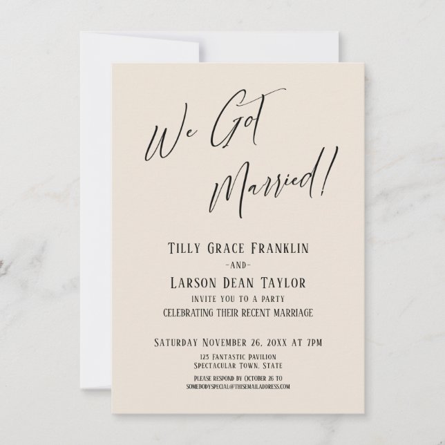 We Got Married! Simple Elegant Typography Cream Invitation (Front)