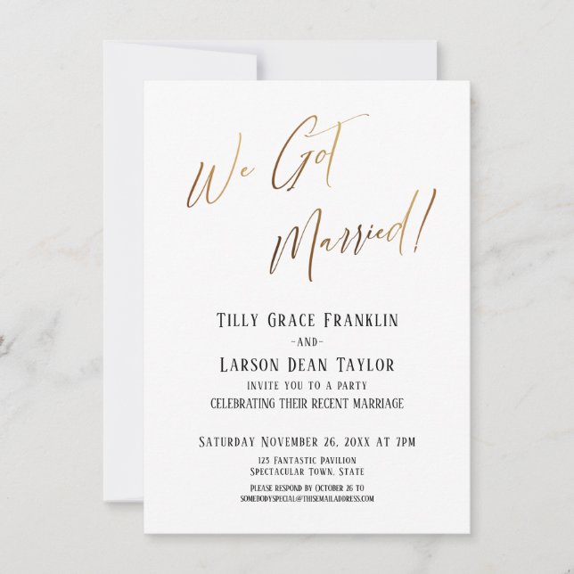 We Got Married! Simple Gold Elegant Simple Invitation (Front)