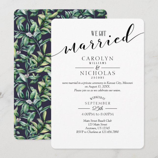 We Got Married Simple Greenery Wedding Party Invitation (Front/Back)
