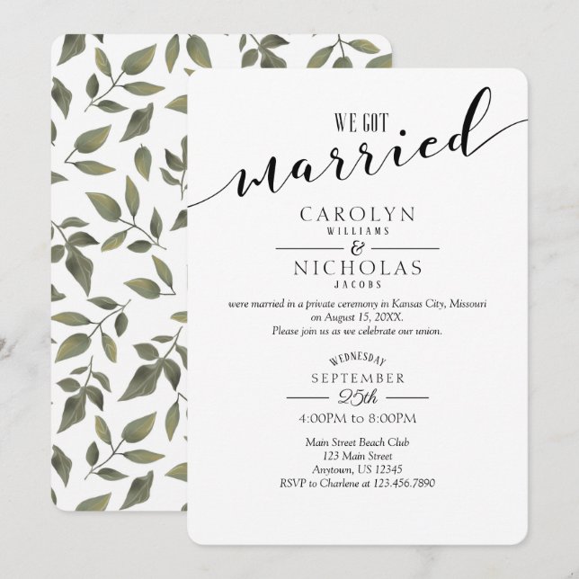 We Got Married Simple Greenery Wedding Party Invitation (Front/Back)