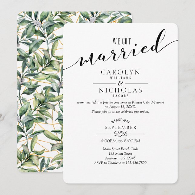 We Got Married Simple Greenery Wedding Party Invitation (Front/Back)