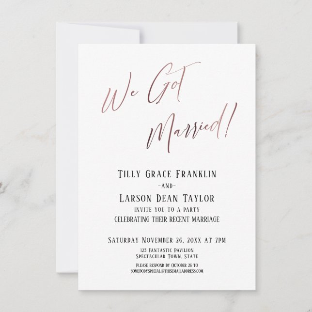 We Got Married! Simple Rose Gold Elegant Simple Invitation (Front)