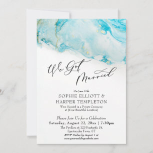 We Got Married Teal & Gold Ink Reception Only Invitation