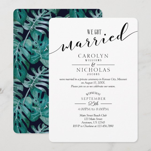We Got Married Tropical Greenery Wedding Party Invitation (Front/Back)