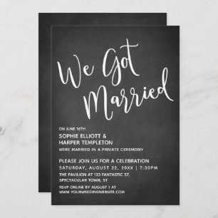 We Got Married Typography on Subtle Chalkboard Invitation