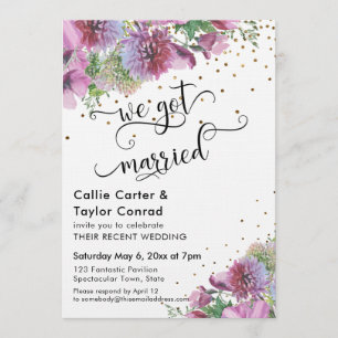 We Got Married Typography Wildflower Gold Confetti Invitation
