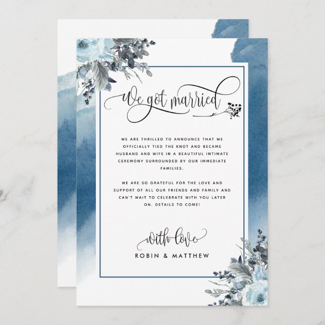 We Got Married Wedding Announcement in Blue (Front/Back)